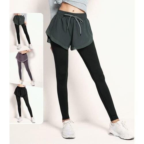 Women High Waiste Yoga Pants Fake Two Pieces Lace-Up Seamless Leggings for Fitness High Elastic Exercise Tights Sports Pants