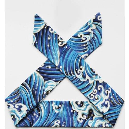 1pcs Cute Blue Rabbit Ear Headband Retro Japanese Style Sea Wave Printed Hair Band Daily Hair Decor Women Girl Cosplay Prop Gift