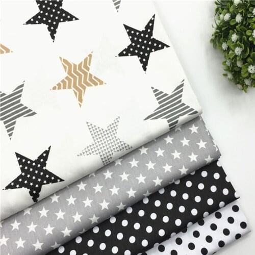 100% Cotton viaPhil Brand Black White Grey Fivestar & Polka Dot Printed Fabric Star Fabric Patchwork Cloth Dress Home Decor