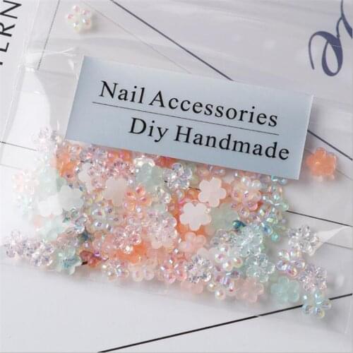 100pcs/lot new creative 6mm resin flower loose beads connectors for diy handmade nails manicure decorate jewelry accessories