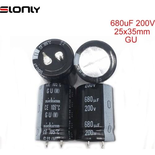2pcs-14pcs 25X35mm 200V680UF Nichicon GU Pitch 10mm 105 ℃ Electrolytic Capacitors 680UF 200V 25*35m for Amplifier Board