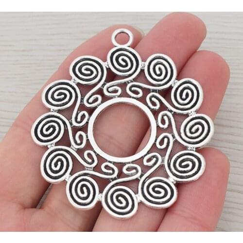 3 x Tibetan Silver Large Spiral Vortex Charms Pendants Hollow Open for Necklace Jewlery Making Findings 60x55mm