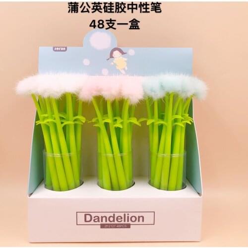 48pcs Kawaii Gel Pens Dandelion hair ball black gel ink pens for writing Cute stationery office school supplies 0.5mm