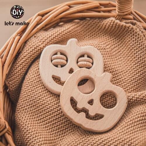 Lets Make 5pcs Wooden Teether Wood Pendant For Pacifier Chain Halloween Pumpkin Skull Nurse Gifts Toys Rodent Animal Rattle