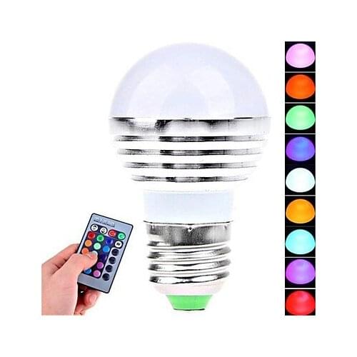 5PCS E26/E27 3W LED 180 LM RGB Remote-Controlled Globe Bulbs AC 85-265V
