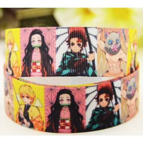 22mm 25mm 38mm 75mm Kimetsu no Yaiba Cartoon printed Grosgrain Ribbon party decoration 10 Yards X-03031