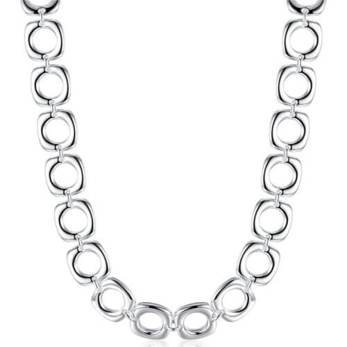 BABYLLNT 925 Silver 20 Inches Square Round Chain Necklace For Women Charm Wedding Engagement Party Fashion Classic Jewelry Gift