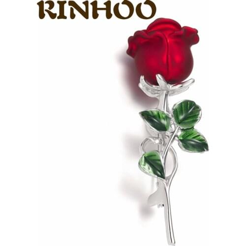RINHOO Charm Rose Flower Brooches For Women Lady Fashion Vintage Elegant Enamel Flower Pin Summer Design Valentines Day Gift