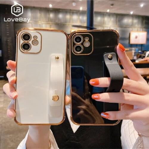 For iPhone 12 Wrist Strap Electroplated Phone Case For iPhone 11 Pro Max Mini XR XS X 7 8 Plus SE 2020 Shockproof Bumper Cover