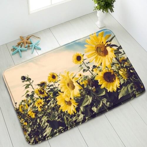 Color Flowers Non-Slip Bathroom Mat Sunflower Floral Green Leaves Plants Spring Scenery Bedroom Kitchen Doormat Absorbent Carpet