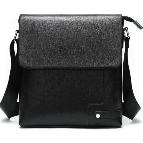 Business vertical flip style leather mens shoulder bag litchi pattern man small crossbody bags