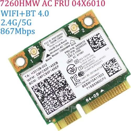 For intel Dual Band Wireless-AC 7260HMW 7260AC FRU:04W3814 04X6010 half Mini PCI-e WIFI card for THINKPAD S1 S440 S540 E440 E540