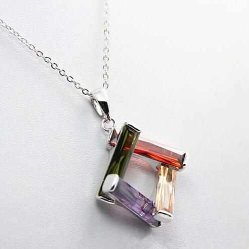 Europe rectangular color quality zircon pendant inlaid rhodium