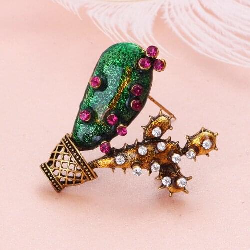 FARLENA Jewelry Hand painted cactus brooch badges Vintage Enamel Brooches Pins for Women Clothing Accessories