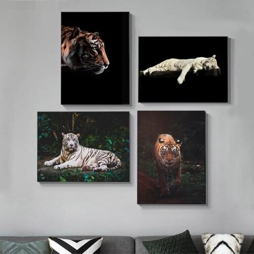 King of The Forest Tiger Walking In The Dark Photo Decorative Arts Canvas Painting Wall Art Picture for Living Room Home Decor