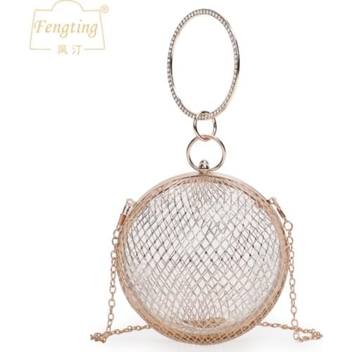 Hollow Metal Round Clutch Evening gold Cages Ladies Luxury Wedding Party Purse handbag womens mini shoulder bag FTB233