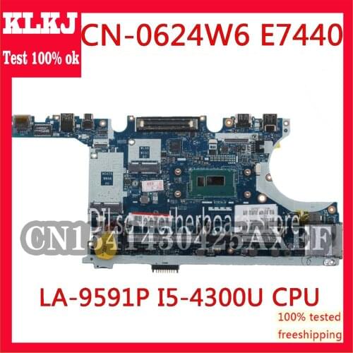 KLKJ CN-0WK2DM 0WK2DM FOR Dell Latitude E7440 Laptop Motherboard VAUA0 LA-9591P I5-4300U CPU Mainboard 100% Tested Original Work