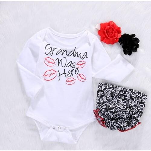 Citgeett suit baby girls clothes newborn Infant Kids Letter Printed Romper+Ruffles Pants Flower Headband Outfit Set