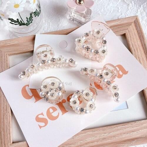 Korea Style New Small Daisies Simple Hairpin Imitation Pearl Rhinestones Trendy Hair Claw for Women Fashion Hair Accessories
