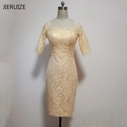 JIERUIZE Champagne Lace Knee Length Mother of the Bride Dresses With Half Sleeves Formal Dresses Wedding Party Dresses