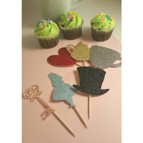 Cute Alice in Wonderland cupcake toppers Birthday wedding bridal shower baby shower tea party foodpicks