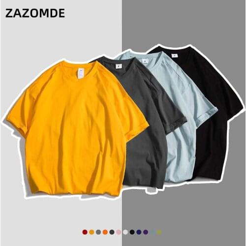 ZAZOMDE Loose Cotton Men T-shirt Hip Hop Man short sleeve tee shirt Casual solid Round Neck t shirt For Male Top Many Color