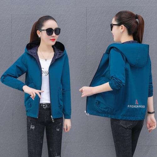 New Spring Autumn Womens Jacket Double Sided Wear Hooded Casual Coat Large Size Long Sleeve Print Female Outerwear Tops 4XL W44