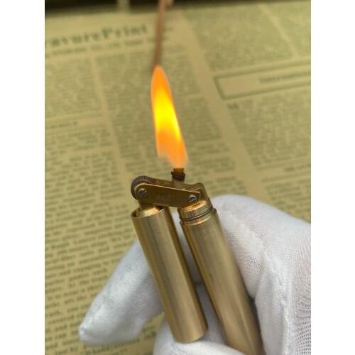 Creative Slender Kerosene Lighter Copper Cylindrical Nunchaku Interesting Retro Grinding Wheel Lighter Foldable Portable Tool