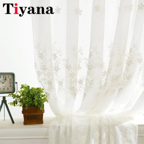 Tiyana Pastoral Floral Embroidered Sheer Curtains Window Screening sheer curtains for living room Kitchen Voile Curtains ZH022X