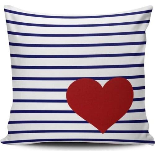 Throw Pillow Covers Case Navy Blue White Stripes Red Heart Decorative Pillowcase Cushion Cover