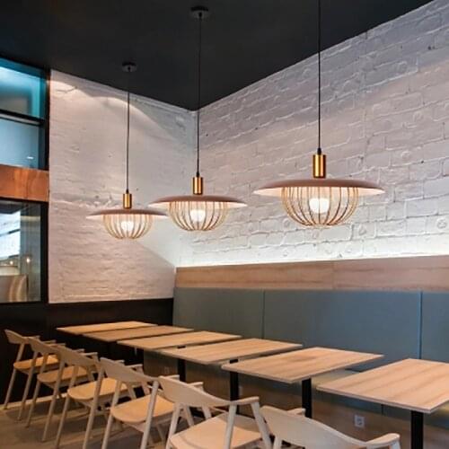 Kasa Pendant Lamp Nordic Luxury pendant light e27 Walnut Wood Grain metal lampshade Flying Saucer Lights for Bar Coffee light