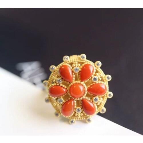 Natural South Red Agate Index Finger Ring S925 Sterling Silver Simple Elegance Retro Opening Adjustable Size Chinese Style