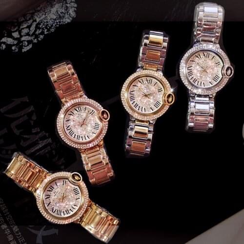 Luxury Classic Ladies Quartz Watches Rhinestone Stainless Steel Casual Womens Watch Rose Gold Crystal Reloje Mujer Montre Femme