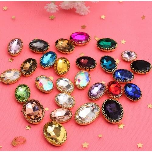 New Arrival Oval Rhinestone Lace Side Claw Glass Crystals Sewing on Glitter Gems for Dress Needlwork Decoration
