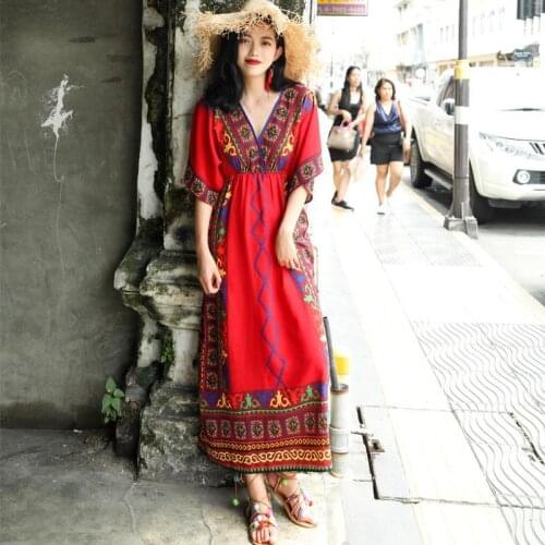Thai national wind beach skirt women summer seaside vacation Bohemian long skirt large size thin dress beach skirt