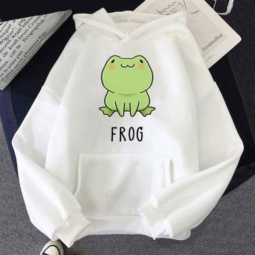 Kawaii frog hoodie print cartoon oversized sweatshirt with hood unisex casual basic student cute pullover Coat