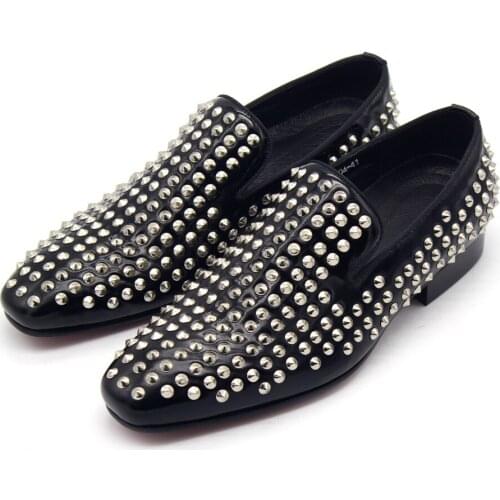 England Style Square toe Black Rivet casual shoes handmade High Quality Slip on Outdoor Fashion Men Shoes Loafers