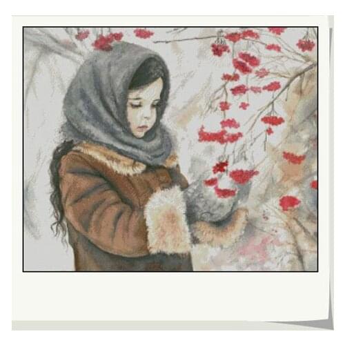 Embroidery Needlework Crafts 14CT Unprinted DIY Quality Little Girl Picking Berries Cross Stitch Kits Handmade Arts Home Decor