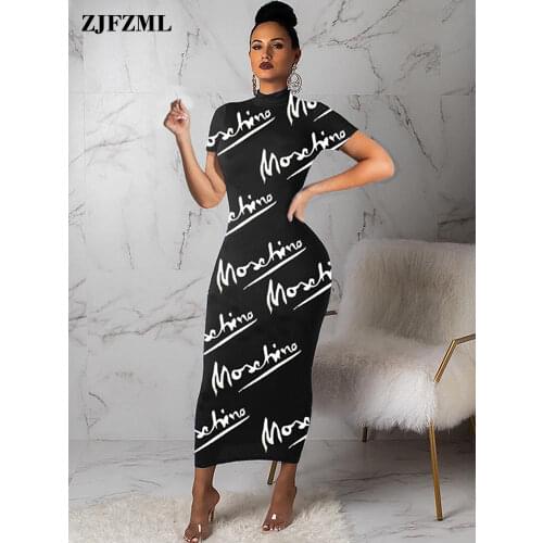 Letter Print Sexy Long Bandage Dress Women Short Sleeve High Waisted Bodycon Dress 2021 Summer Plus Size Skinny Club Dresses