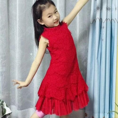 Yatheen Big Girls 7-16T High-Neck Red Lace A-Line Dress Kids Dresses For Girls