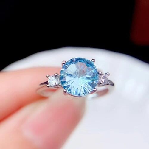 CoLife Jewelry 100% Natural Light Blue Topaz Ring for Wedding 8mm Round Topaz Silver Ring 925 Silver Topaz Jewelry
