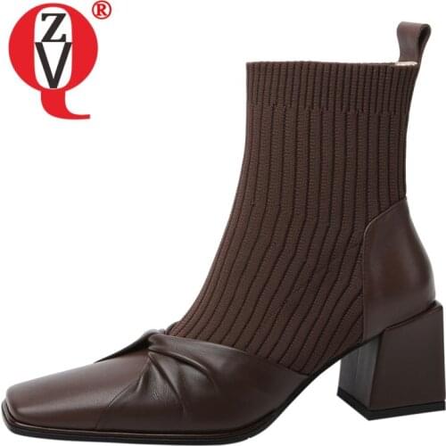 ZVQ Women small Square Toe winter Chunky heels Leisure short boots Comfortable Solid color Concise ventilation office lady