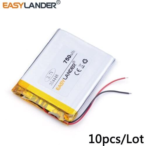 10pcs /Lot 3.7v lithium Li ion polymer rechargeable battery 354448 750mAh For Mp3 DVD PAD phone camera recorder