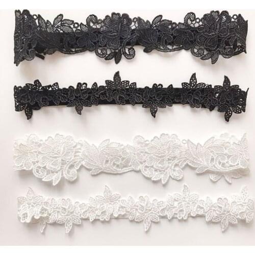 2Pcs Wedding Bridal Leg Garters Solid Color Black/White Lace Flower Hollow Out Embroidered Stretchy Thigh Rings Rubber Band