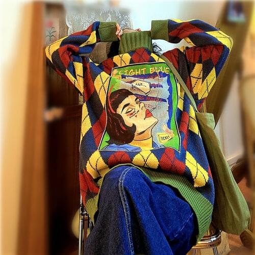 2021 women winter cartoon letters sweater contrast color loose turtleneck casual party knitting pullover warm sweaters NS220