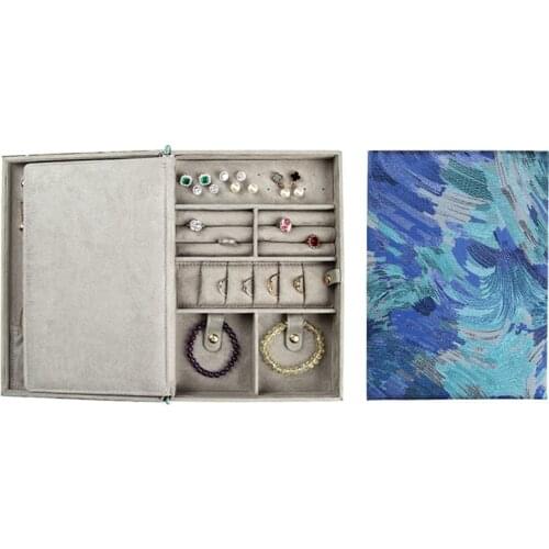 26*18*6.5cm Jacquard Cloth Jewelry Box Organizer Creativity Book Shape Travel Necklaces Rings Earrings Package Storage Boxes