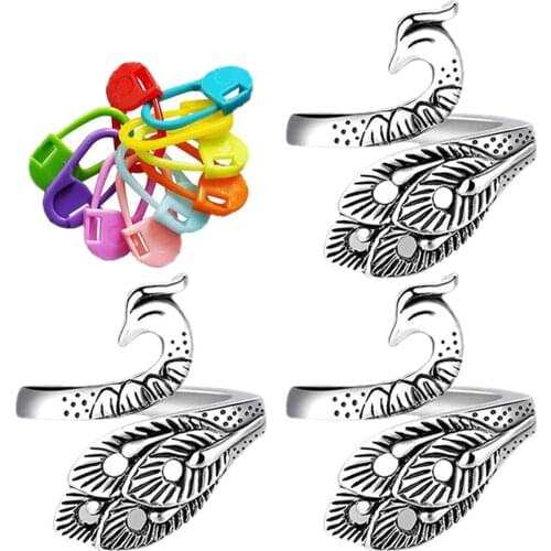 3Pieces Peacock Adjustable Knitting Loop with Stitch Markers for Knitting Lovers and Beginners DIY Knitting Crafts Tools