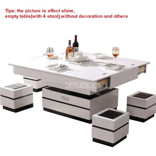 3in1 Multifunctional Living Room Lifting Liftable Combination Table Set Can Be Using As Dining/Computer/Tea Table With 4x Stool