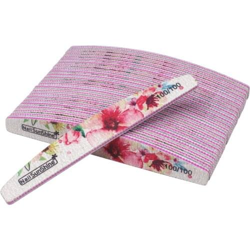 100pcs Professional Nail File Half Moon Buffer 100/100 Sandpaper New Flower Nail Sanding Blocks Grinding Gel Polish Nail Tool