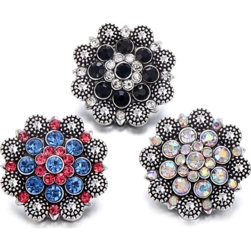 6pcs/lot Wholesale Mixed Rhinestone Snap Button Jewelry 18mm Snaps Button Fit 18mm DIY Snap Bracelet Jewelry Making